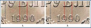 1 рубль штемпель реверс А Б 1990года