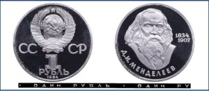 1 рубль 1984 Пруф Proof, Юбилейная, Менделеев. Разновидности.